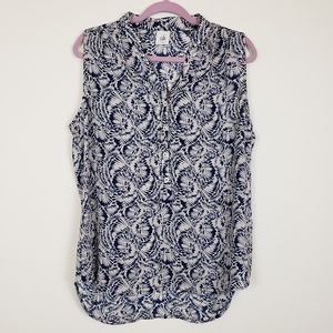 Cabi navy & cream button front sleeveless top Sz m